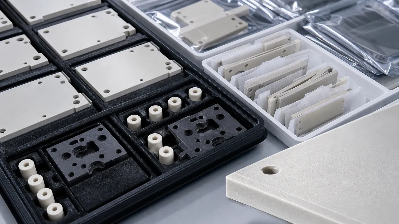 Clean tray packaging for aluminum nitride heat spreaders, insulating thermal plates, and ceramic spacers