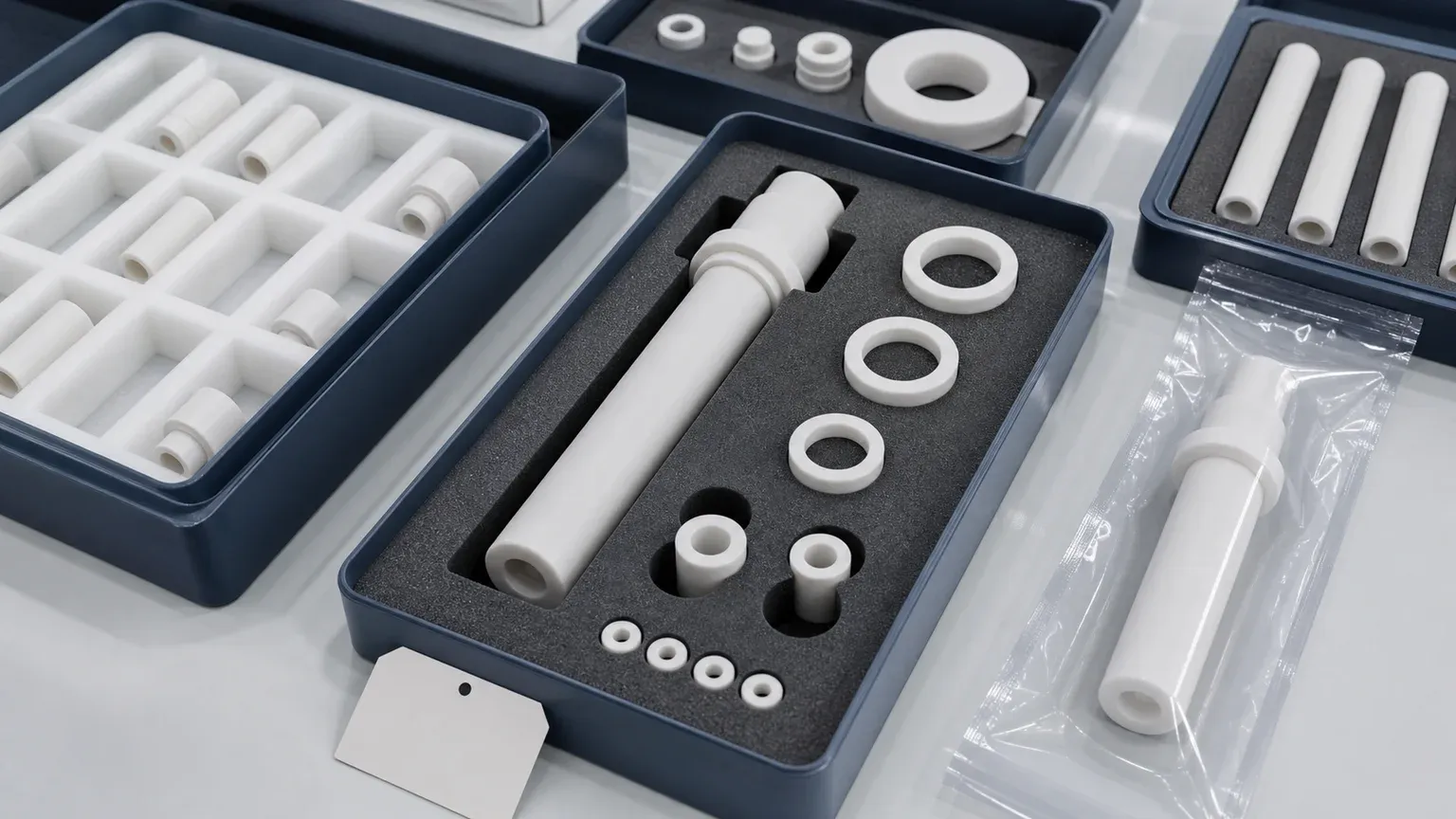 Clean packaging for precision alumina ceramic feedthrough insulator sleeves and spacer rings