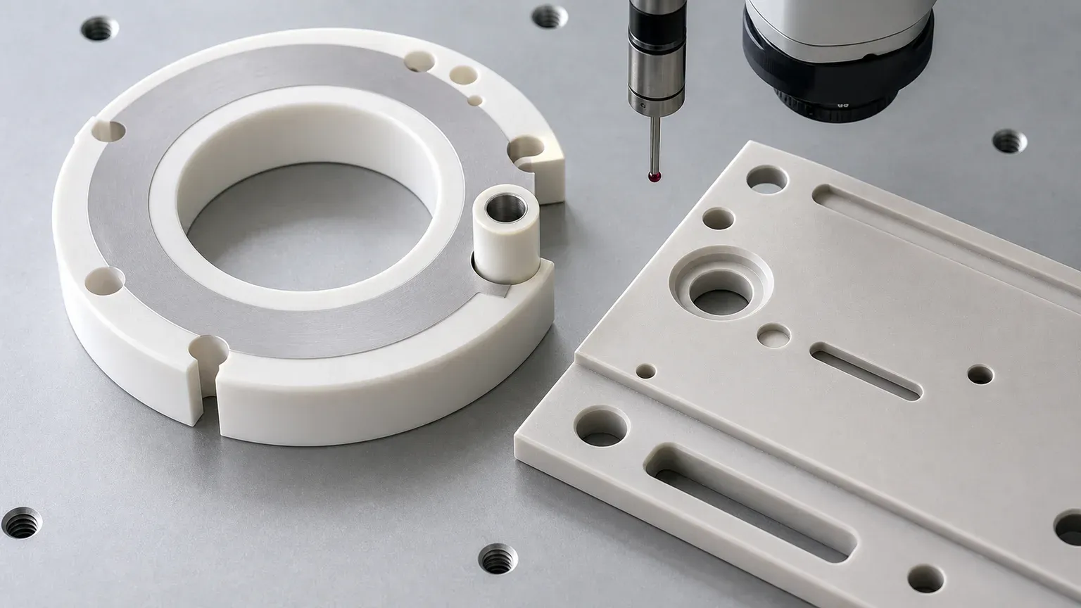Feature-risk map for ceramic plasma etch and deposition insulators with lapped bands, bores, grooves, chamfers, and metrology inspection