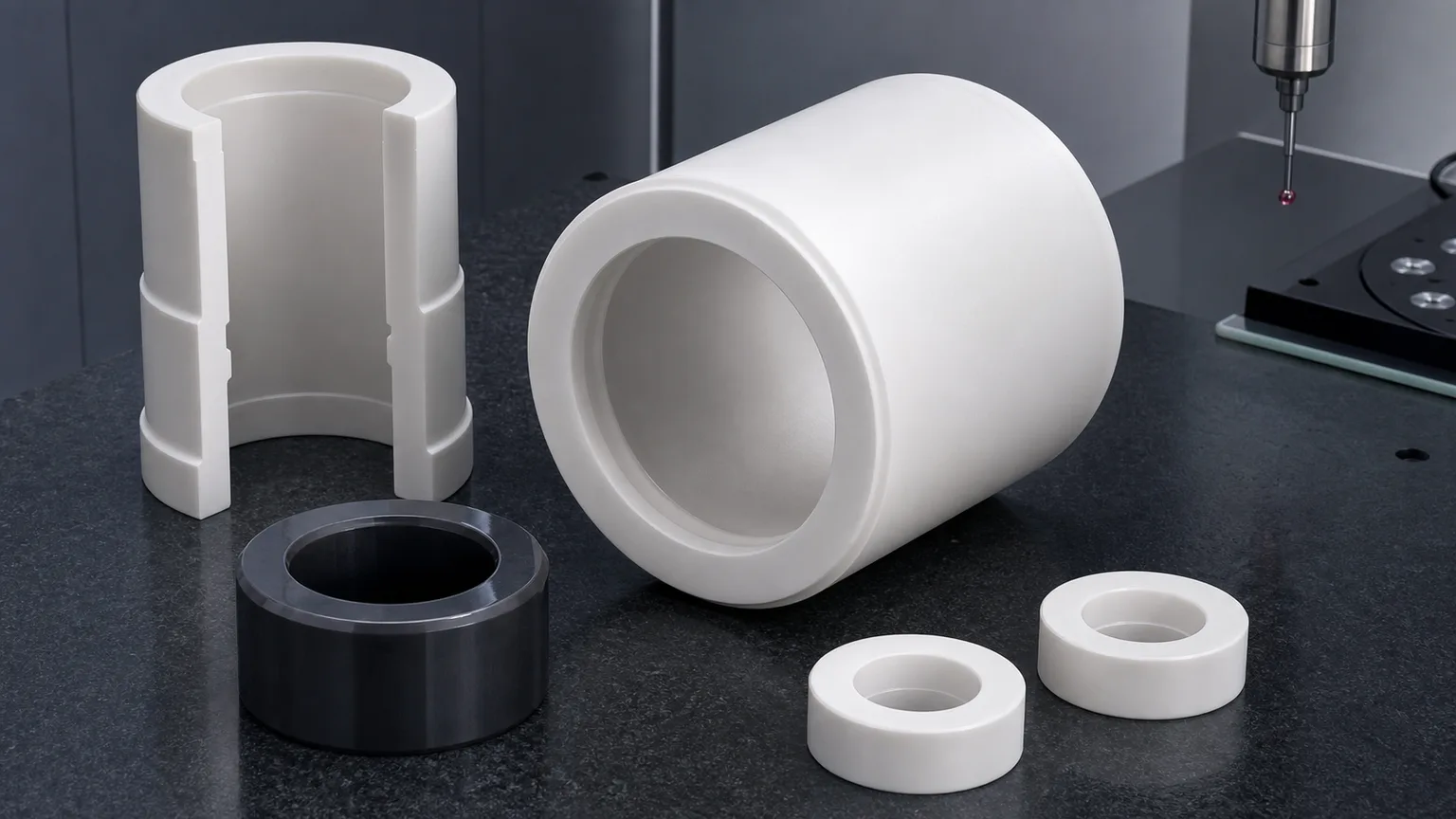 Illustrative ceramic thin-wall sleeve showing bore, wall thickness, and concentricity features