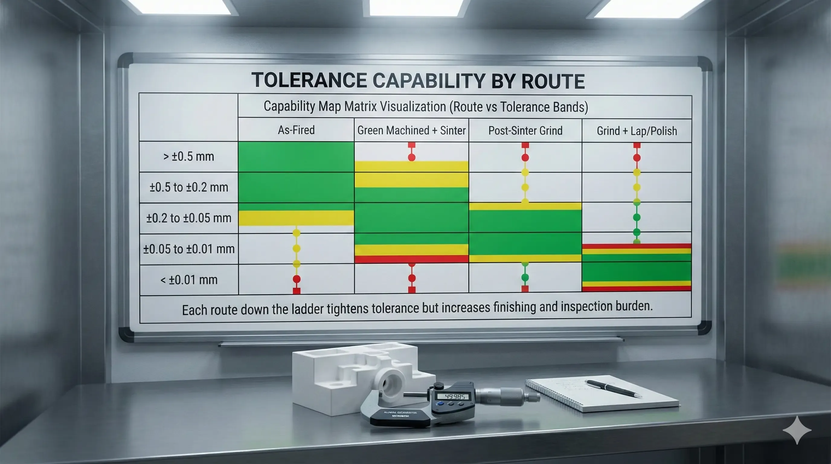 Ceramic tolerance route matrix