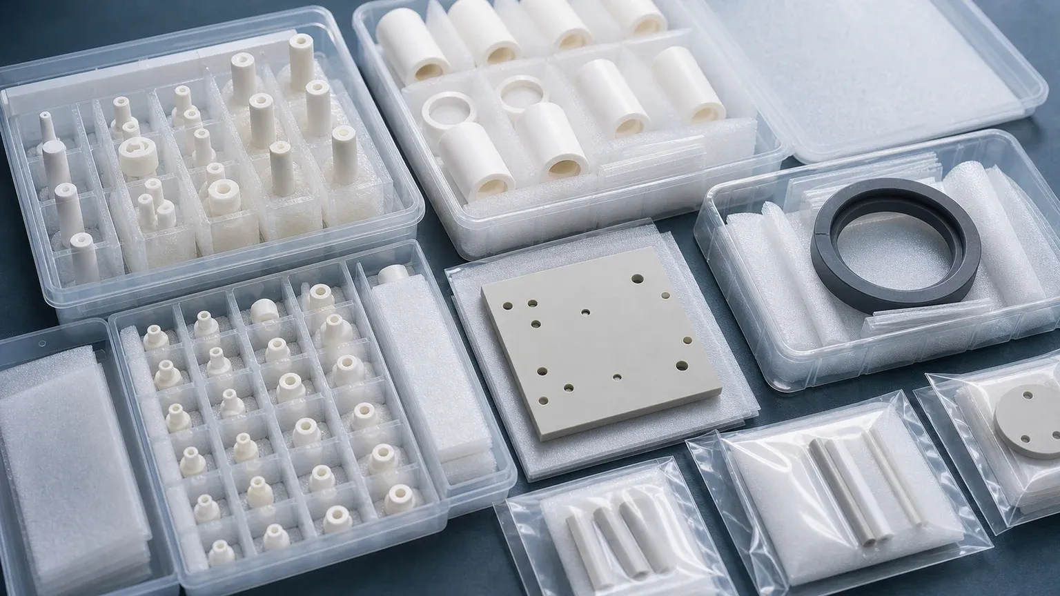 Clean packaging layout for high-purity alumina, zirconia, silicon carbide, and aluminum nitride ceramic components